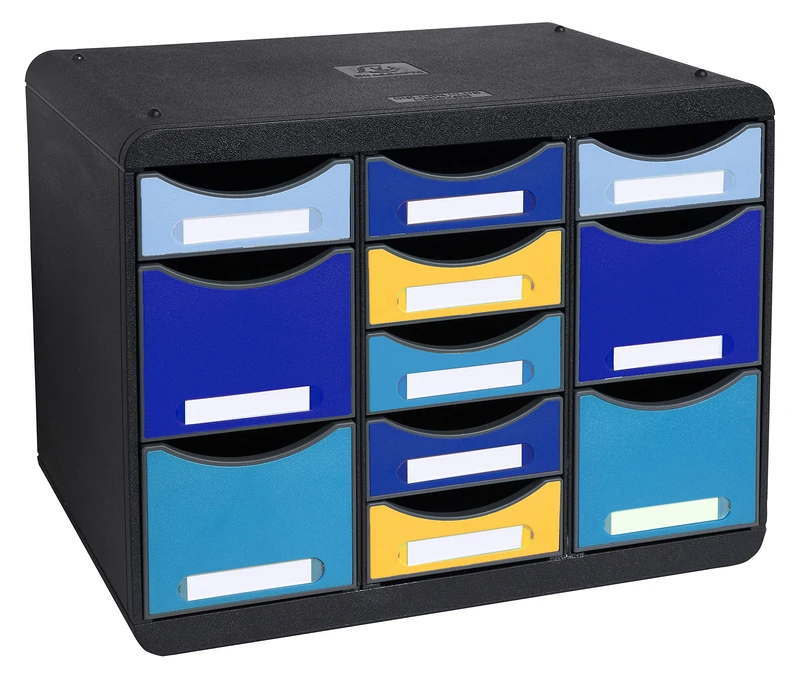 Exacompta - Ref. 3137202D - STORE-BOX multi - 1 unit with 7 thin drawers and 4 high drawers - External dimensions: Depth 27 x width 35.5 x Height 27.1 cm - Landscape format - Matching Bee Blue