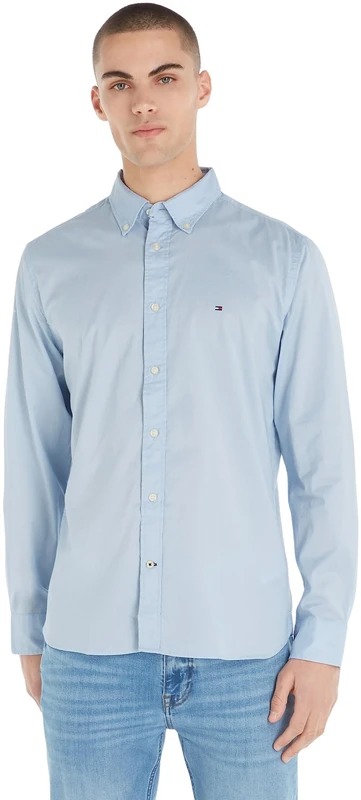 Tommy Hilfiger Men's Core Flex Poplin Rf Shirt Mw0mw25035 Casual Shirts, Blue (Calm Blue), XS