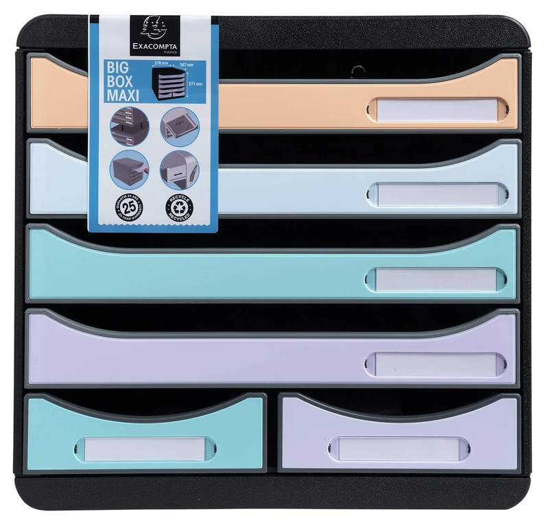 Exacompta - Ref. 3127296D - BIG-BOX MAXI - 1 Box with 4 drawers for A4+ documents and 2 small drawers for storing utensils - External dimensions: D 34.7 x W 27.8 x H 27.1 cm - Aquarel