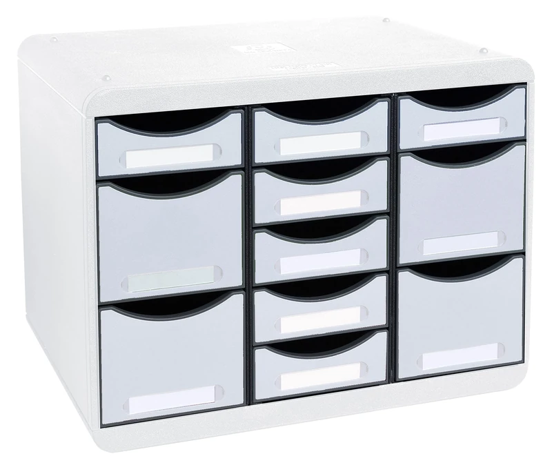 Exacompta - Ref. 313740D - STORE-BOX multi - 1 unit with 7 narrow drawers and 4 high drawers - External dimensions: Depth 27 x width 35.5 x Height 27.1 cm - Landscape format - Light gray