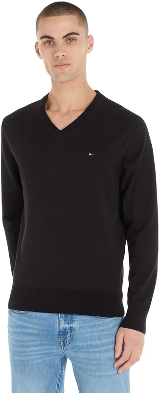 Tommy Hilfiger Men's 1985 V Neck Sweater Mw0mw30956 Pullovers, Black (Black), L