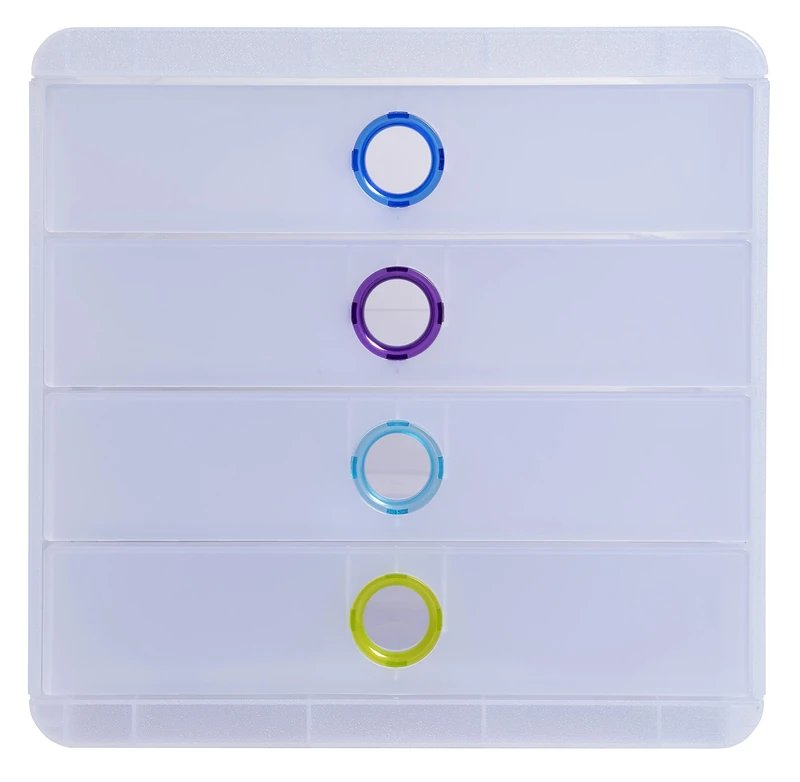 Exacompta - Ref. 314399D - POP-BOX - Box with 4 closed drawers for A4+ documents - External dimensions: Depth 34.70 x width 27.80 x Height 26.70cm - Chromaline 4 assorted colours