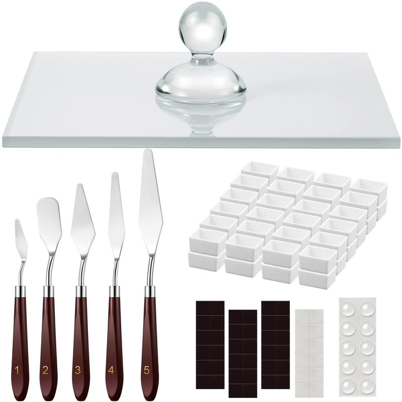 Nuanchu 109 pcs Watercolor Paint Muller Set, 2.95 Inch, Glass Muller, Slab, Knives, Half Pans with Magnetic Stripe for DIY Watercolor, Oil, Acrylic Painting