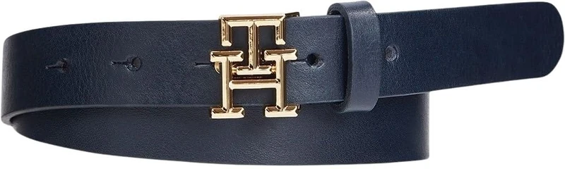Tommy Hilfiger Women’s TH Logo 2.5 Leather Belt, Blue (Space Blue), 29.5 inches