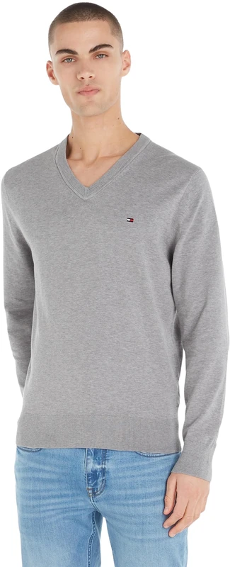 Tommy Hilfiger Men's 1985 V Neck Sweater Mw0mw30956 Pullovers, Grey (Medium Grey Heather), XXL