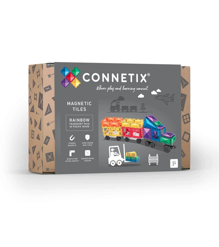 Connetix Magnetic Tiles Rainbow Transport Pack, 50 Pieces