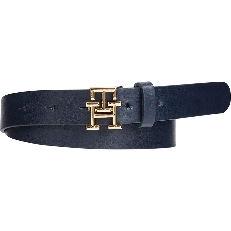 Tommy Hilfiger Women’s TH Logo 2.5 Leather Belt, Blue (Space Blue), 35.4 inches