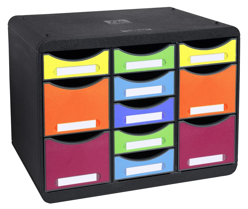 Exacompta - Ref. 313798D - STORE-BOX multi - 1 Box with 7 thin drawers and 4 high drawers - External dimensions: Depth 27 x width 35.5 x Height 27.1 cm - Landscape format - Harlequin
