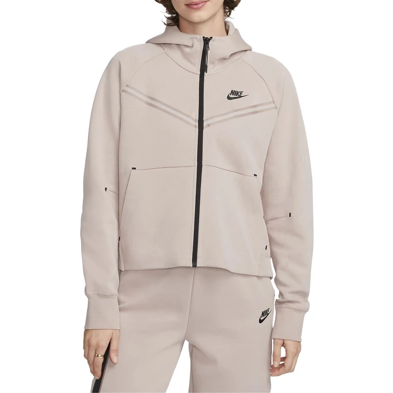 NIKE Women's NSW Tch FLC Wr Essntl Fz HDY T-Shirt, Diffused Taupe/Black, M