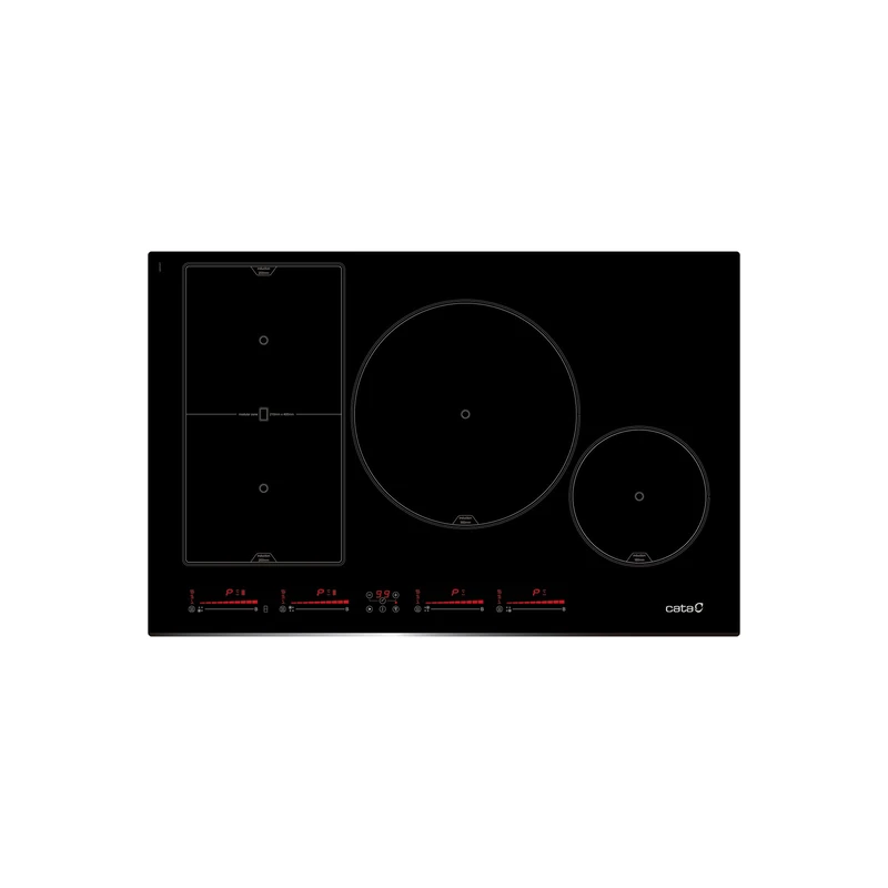 Cata | Induction Hob | Model INSB 8021 BK/A | 80 cm Wide | 4 Cooking Areas | 9 Dimmable Power Levels + Booster | Independent Slide Touch Control