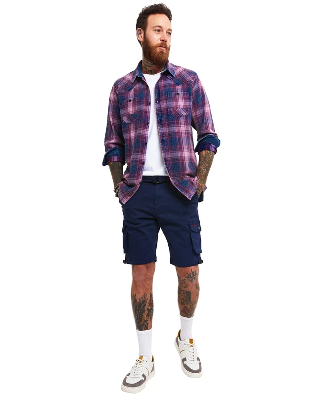 Joe Browns Men's Multi Pocket Knee Length Belted Relaxed Cargo Shorts, Blue, 32 Waist