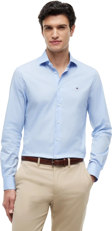 Tommy Hilfiger Men's Long Sleeve Shirt, Blue (Custom Color Light Blue), 40