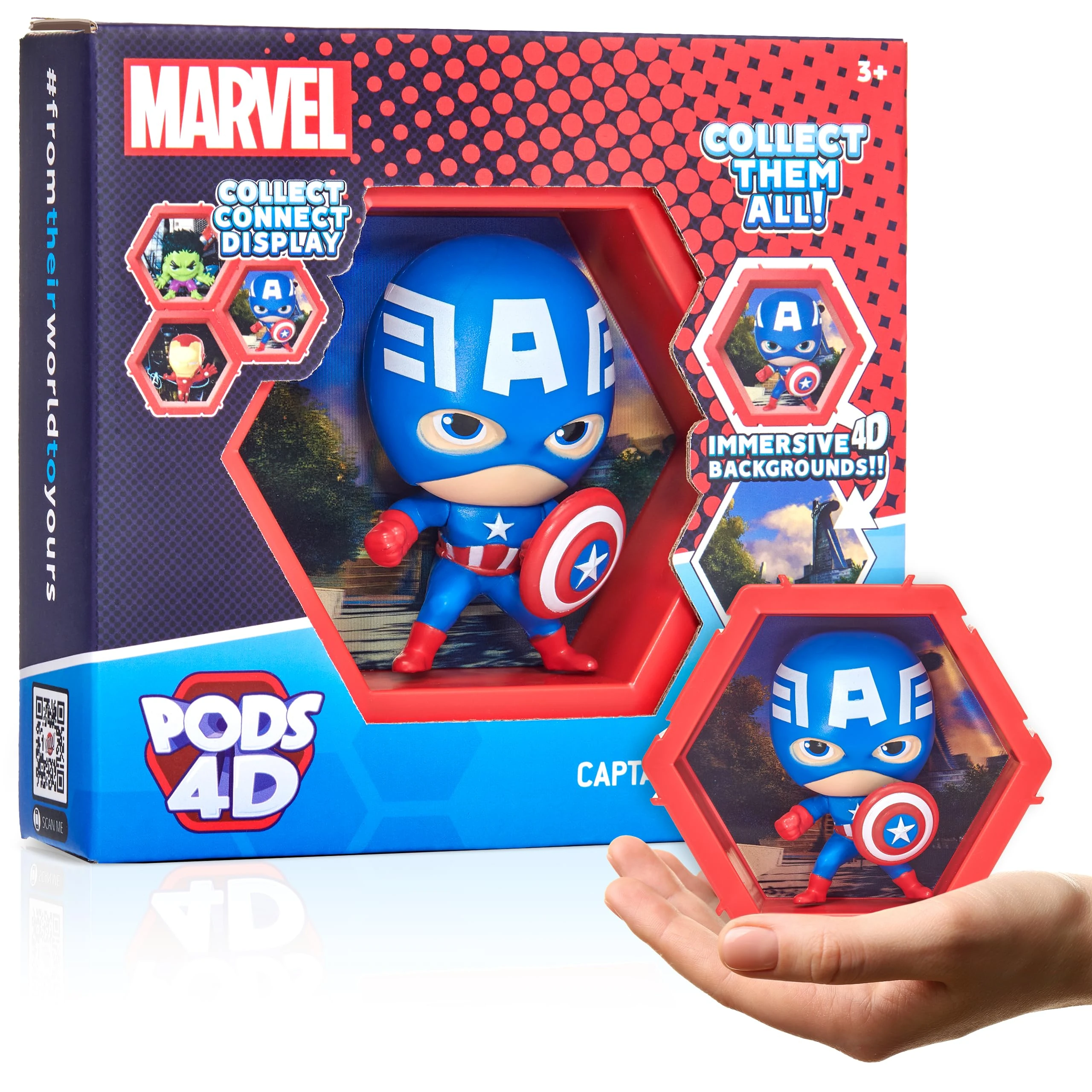 WOW! PODS - 4D Marvel Captain America, Unique Connectable Collectable Bobble-head figure that Bursts from their World into Yours, Wall or Shelf Display, Marvel Toys and Gifts, Series 1 no. 455