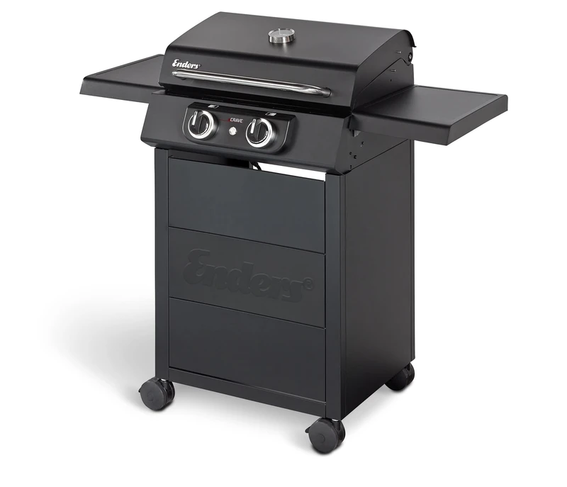 Enders® eCRAVE 2 Electric Grill with Cast Iron Grate, Grill Trolley with Lots of Storage Space, Simple Clean™ Cleaning System, 2 Powerful Heating Elements, Dimensionally Stable Cooking Hood with