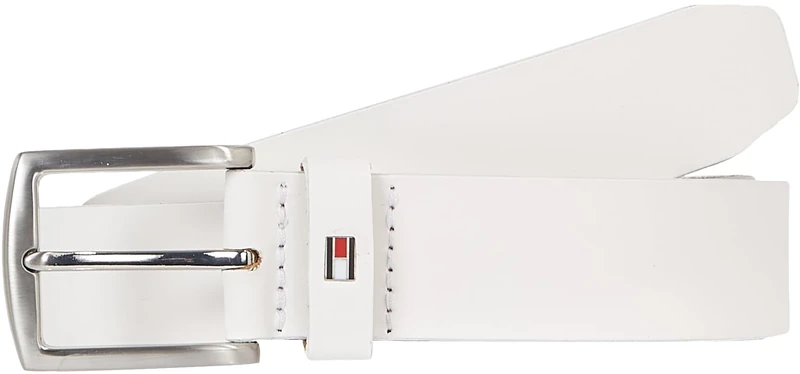 Tommy Hilfiger Men’s New Denton 3.5 Leather Belt, White (Optic White), 33.5 inches