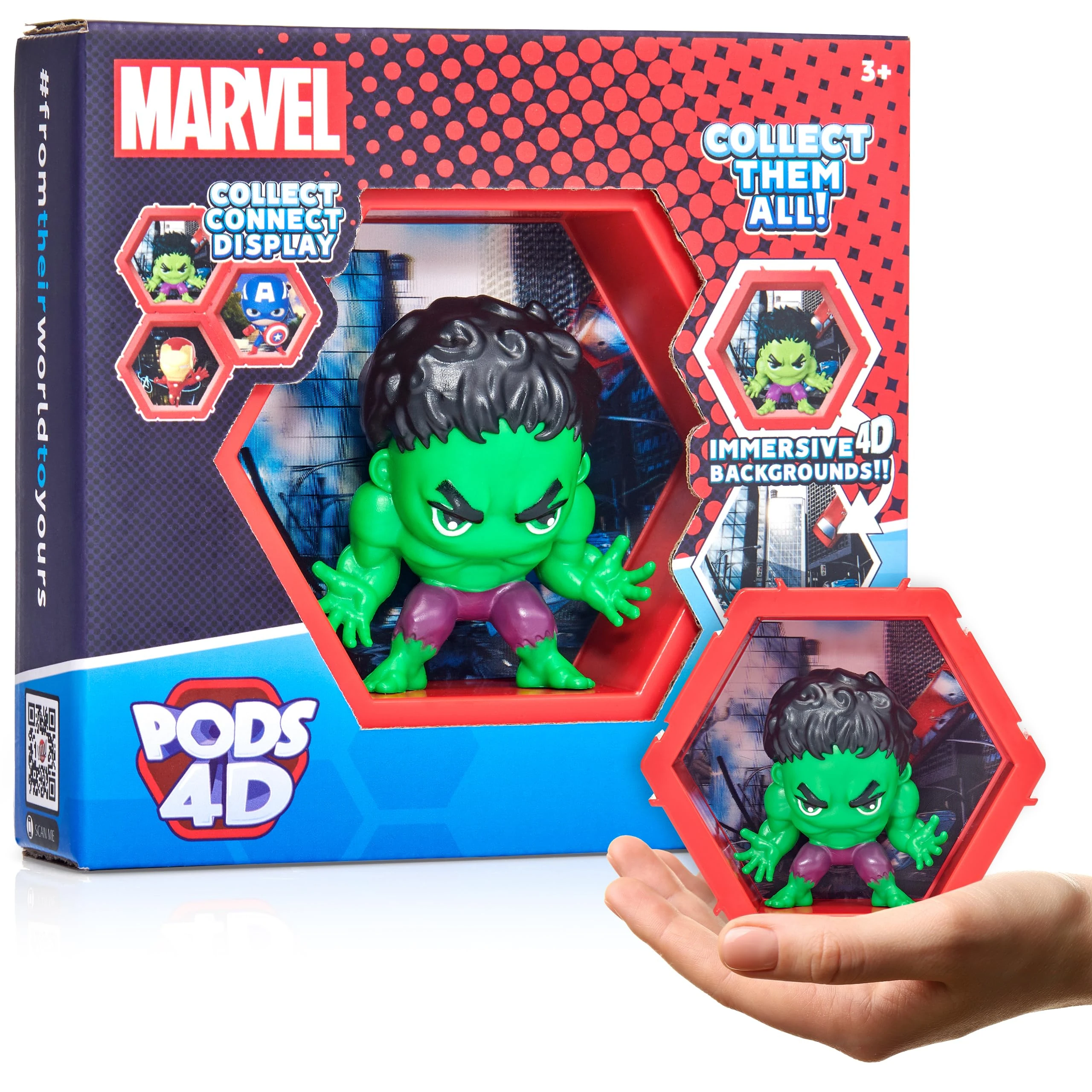 WOW! PODS 4D Marvel Hulk | Unique Connectable Collectable Bobble-head figure that Bursts from their World into Yours | Wall or Shelf Display | Marvel Toys and Gifts | Series 1 no. 412