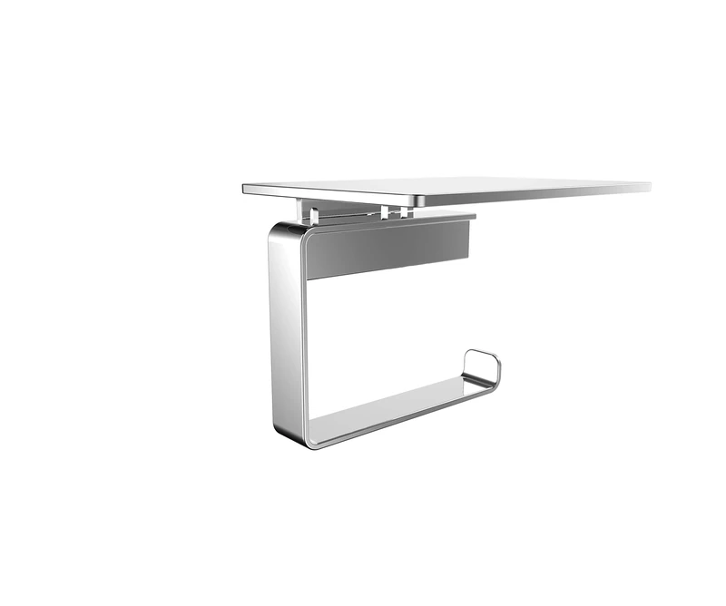 EMCO Loft Toilet Roll Holder with Shelf, Modern Toilet Roll Holder with Wall Mounted Shelf, Aluminium Paper Holder, Chrome