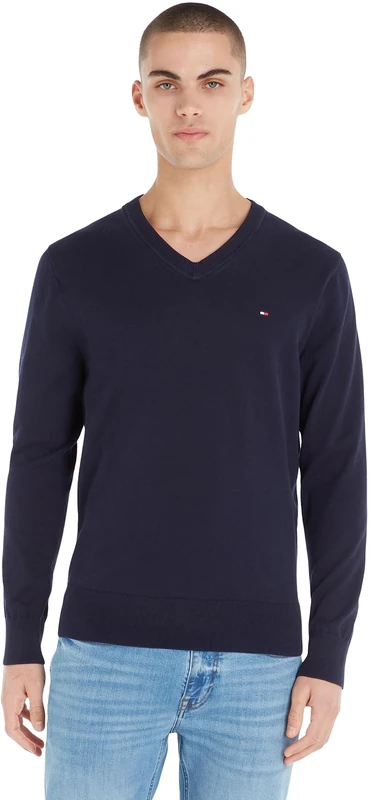 Tommy Hilfiger Men's 1985 V Neck Sweater Mw0mw30956 Pullovers, Blue (Desert Sky), XXL