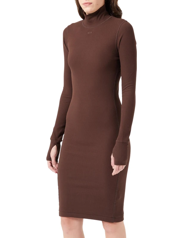 G-Star Women's Slim rib dress mock ls wmn, Brown (coffee bean D23500-D493-D311), L