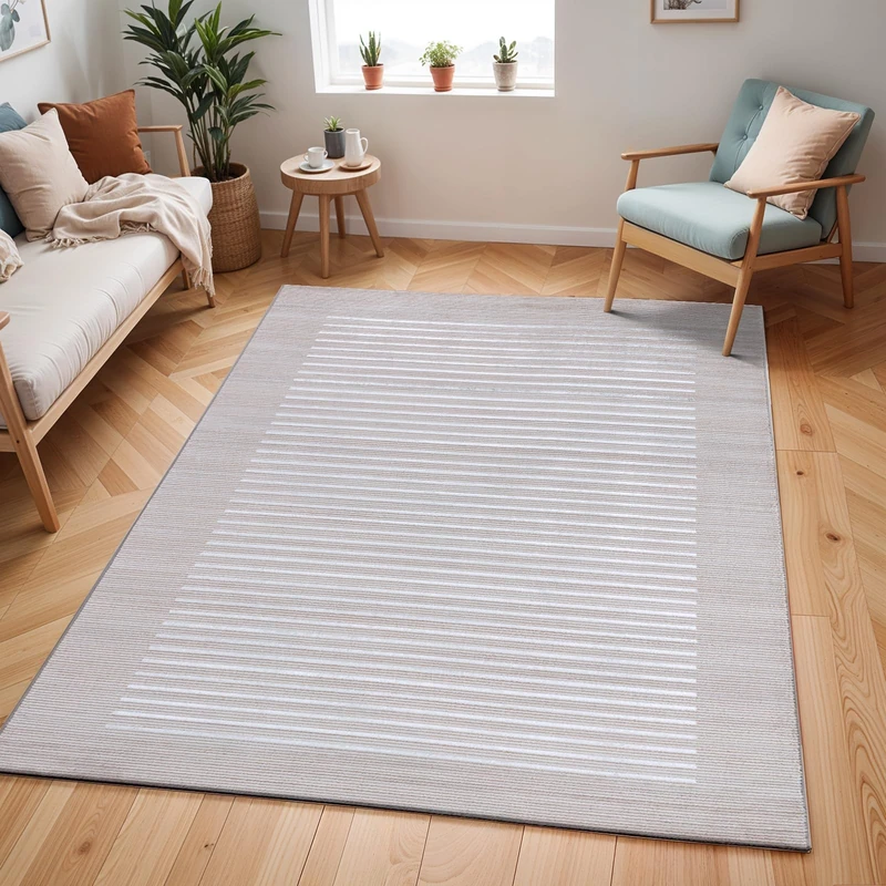 Livabliss Kaysa Zagora Geometric Carpet 120x170 cm, Scandi Neutral Abstract Boho Design for Living Room, Dining & Kitchen, Easy Care Pile, Beige White Grey - Image 1