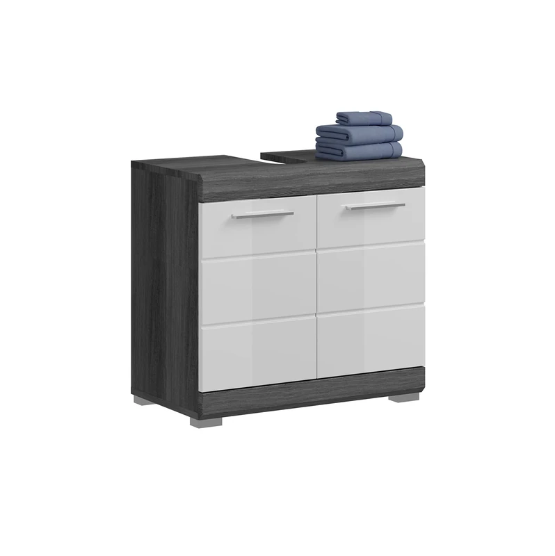 xonox.home X06B2705, Wood, Front: White high-Gloss deep-Drawn Fronts, Body: Smoke Silver Replica, Smoky Silver Replica, 60 x 56 x 34 cm - Image 1