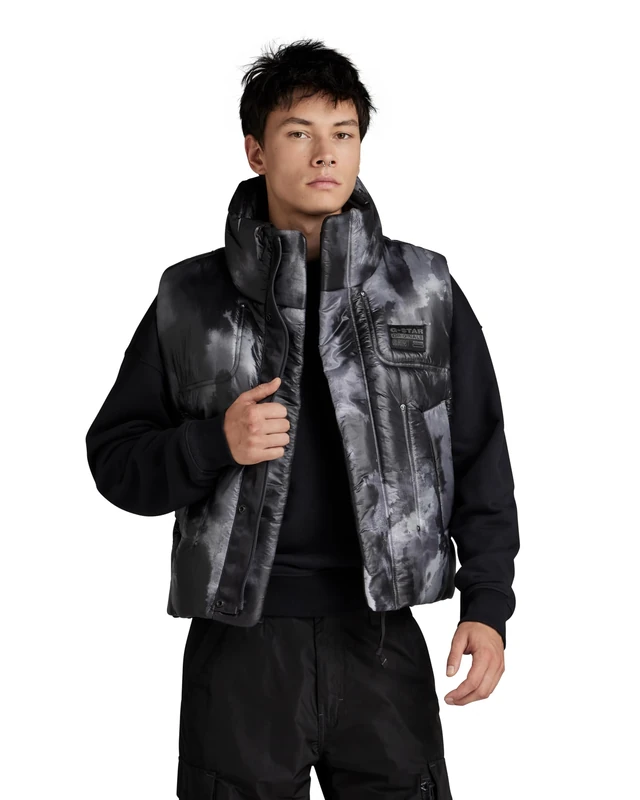 G-Star Men's Lofty Puffer Vest, Multicolour (dk black blurry camo D23639-D453-G144), S
