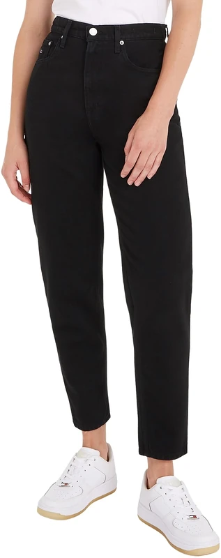 Tommy Jeans Women's Mom Jean Uhr Tprd Nos 6088 Dw0dw14709 Pants, Denim Black, 24W / 34L