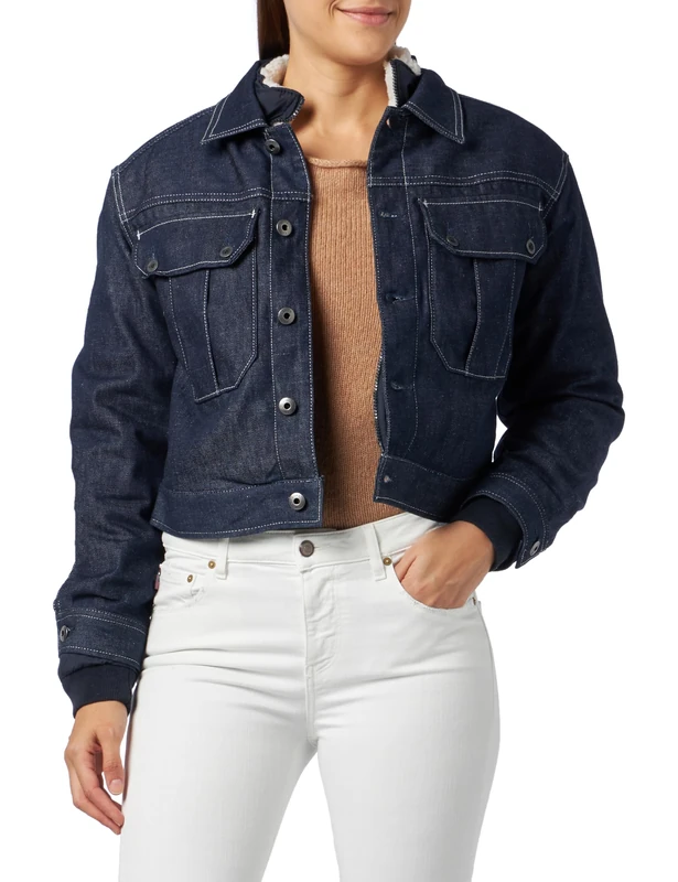 G-Star Women's Short Sherpa Jacket Detachable Liner , Blue (raw denim D23687-D443-001), S