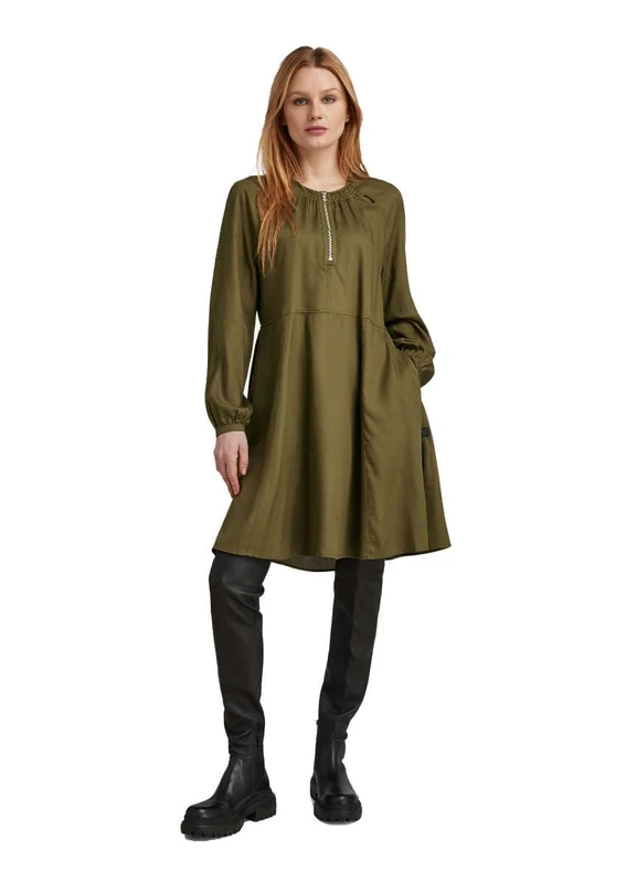 G-Star Women's Short flared dress long sleeve, Green (dark olive D23603-D297-C744), XXS