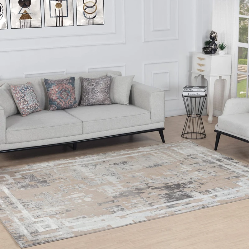Livabliss Taza Abstract Rug for Living Room, Dining, Lounge & Bedroom 160x213 cm, Modern Marble Design, Soft Luxurious Medium Pile, Easy Care Floor Covering, Beige Grey Ivory