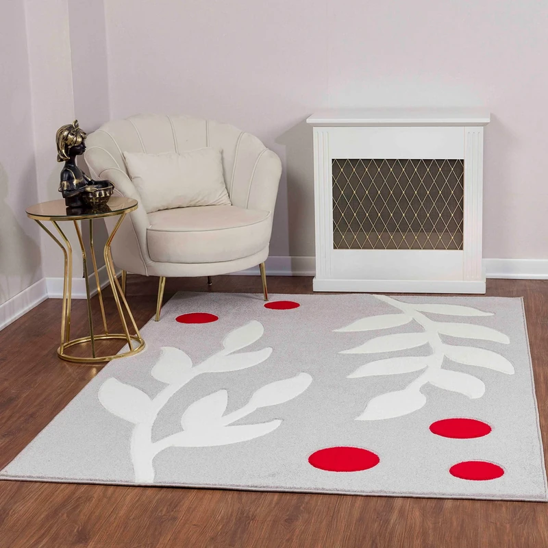 Livabliss Dijon Abstract Rug - Area Rugs Living Room 120x170 cm, Dining Room, Lounge, Kitchen, Bedroom - Modern Marble Large Rug, Soft Luxurious Easy Care Medium Pile, Light Grey, Red and White