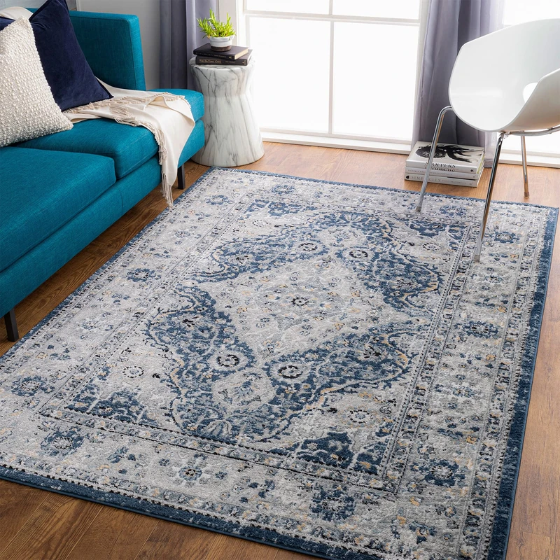 Livabliss Vienna Vintage Rug - Area Rugs for Living Room 160x220 cm, Bedroom - Scandi Neutral Rug, Traditional Patterned Boho Rug Style, Natural Easy Care Pile - Large Rug, Grey and Blue Rug