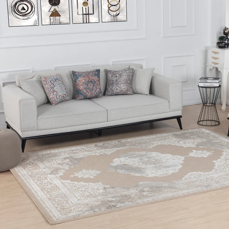 Livabliss Tangier Vintage Rug - Area Rugs for Living Room 160x213 cm, Bedroom - Scandi Neutral Rugs, Traditional Patterned Boho Style, Natural Easy Care Pile - Large Rug, Beige