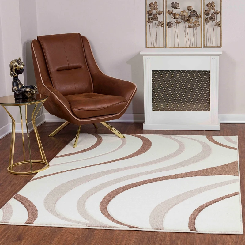 Livabliss Arles Abstract Rug - Area Rugs Living Room 160x213 cm, Dining Room, Lounge, Kitchen, Bedroom - Modern Marble Large Rug, Soft Luxurious Easy Care Medium Pile, White, Brown and Beige