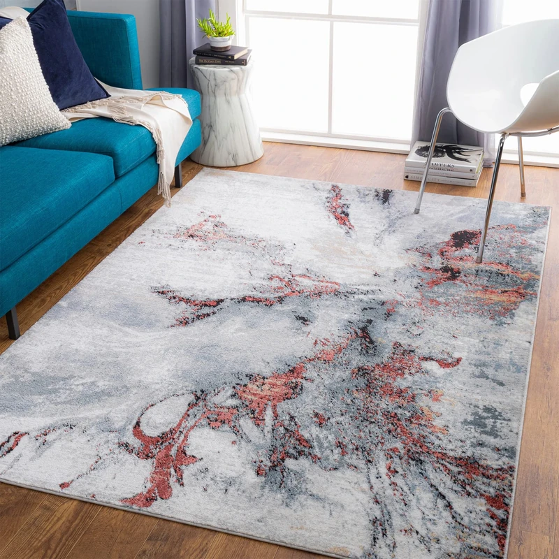 Livabliss New York Abstract Rug - Area Rugs Living Room 160x220 cm, Dining Room, Lounge, Kitchen, Bedroom - Modern Marble Large Rug, Soft Luxurious Easy Care Medium Pile, Burgundy and Grey