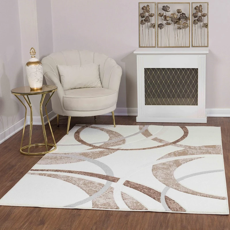 Livabliss Toulon Abstract - Area s Living Room 160x213 cm, Dining Room, Lounge, Kitchen, Bedroom - Modern Marble Large, Soft Luxurious Easy Care Medium Pile, White, Brown and Beige