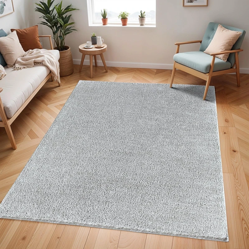 Livabliss Shaggy Rug - Modern Berber Rugs Living Room, Large 160x213 cm, Soft Shaggy Rugs for Bedroom - Neutral Boho Fluffy Rug, Easy Care Plush Thick Pile - Light Grey