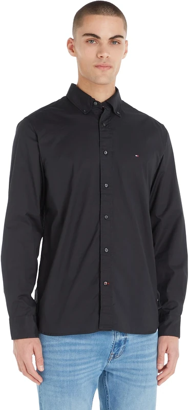 Tommy Hilfiger Men's Core Cl Flex Poplin Sf Shirt Mw0mw25040 Dress Shirts, Black (Black), 18.5
