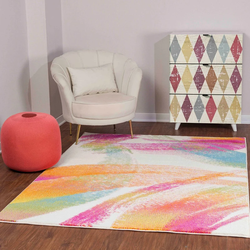Livabliss Lorient Abstract Rug - Area Rugs Living Room 160x213 cm, Dining Room, Lounge, Kitchen, Bedroom - Modern Marble Large Rug, Soft Luxurious Easy Care Medium Pile, White and Multicolour
