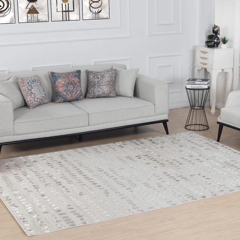 Livabliss Nador Abstract Rug - Area Rugs Living Room 160x213 cm, Dining Room, Lounge, Kitchen, Bedroom - Modern Marble Large Rug, Soft Luxurious Easy Care Medium Pile, Beige, Ivory and Silver