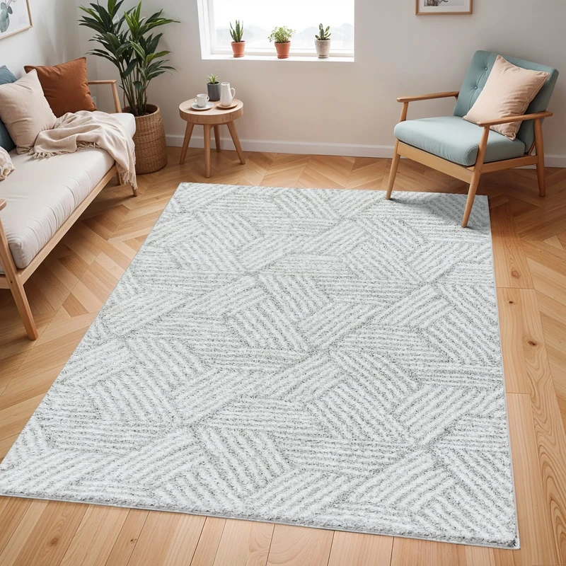 Livabliss Kapan Shaggy Rug - Modern Berber Rugs Living Room, Large 160x213 cm, Soft Shaggy Rugs for Bedroom - Neutral Boho Fluffy Rug, Easy Care Plush Thick Pile - Cream and Light Grey