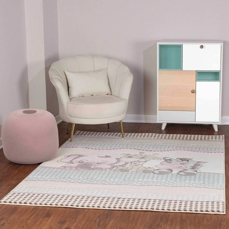 Livabliss Safari Kids - Childrens for Bedroom 160x213 cm, Kids Carpet for Girls & Boys Bedroom, Playroom and Nursery s, Baby for Girl or Boy Room, White, Grey and Beige - Image 1