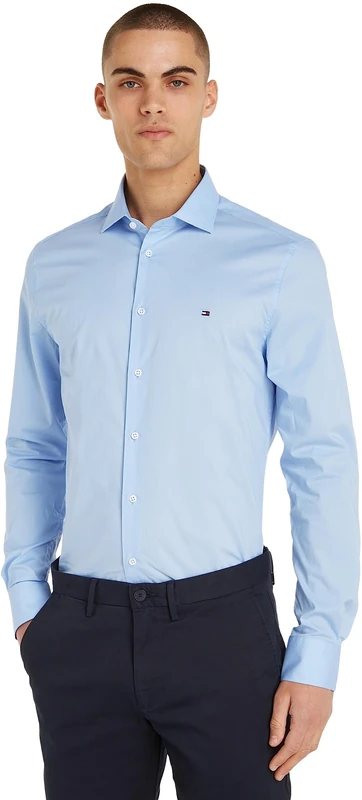 Tommy Hilfiger Men's Long Sleeve Shirt, Blue (Custom Color Light Blue), 37