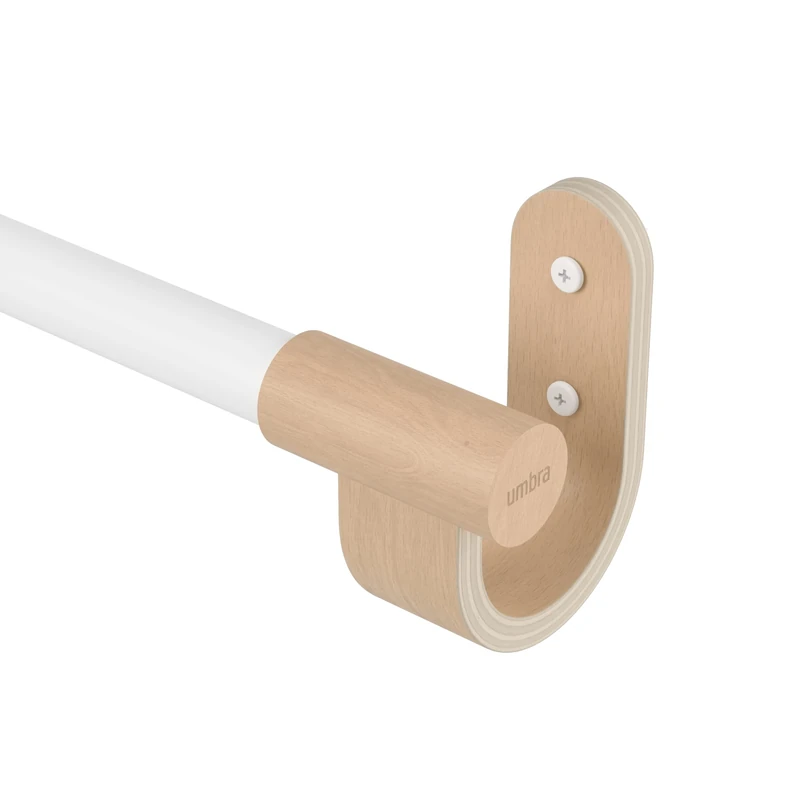 Umbra Bellwood Curtain Rod for Window Drapery, Adjustable Length 42" to 120", Set Includes Finials and Mounting Hardware, White/Natural