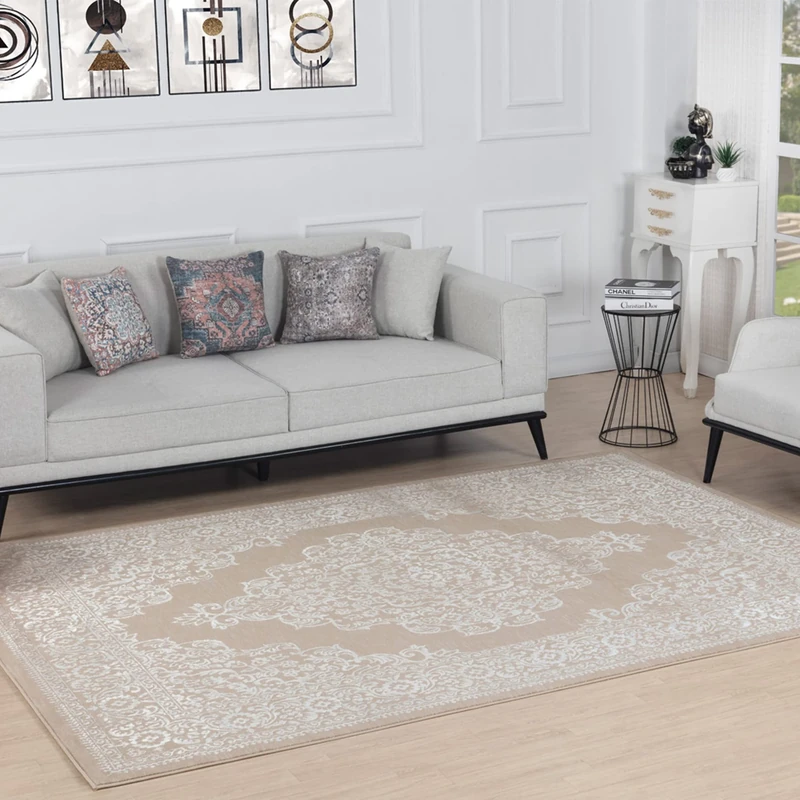 Livabliss Temara Vintage Rug - Area Rugs for Living Room 160x213 cm, Bedroom - Scandi Neutral Rugs, Traditional Patterned Boho Style, Natural Easy Care Pile - Large Rug, Beige