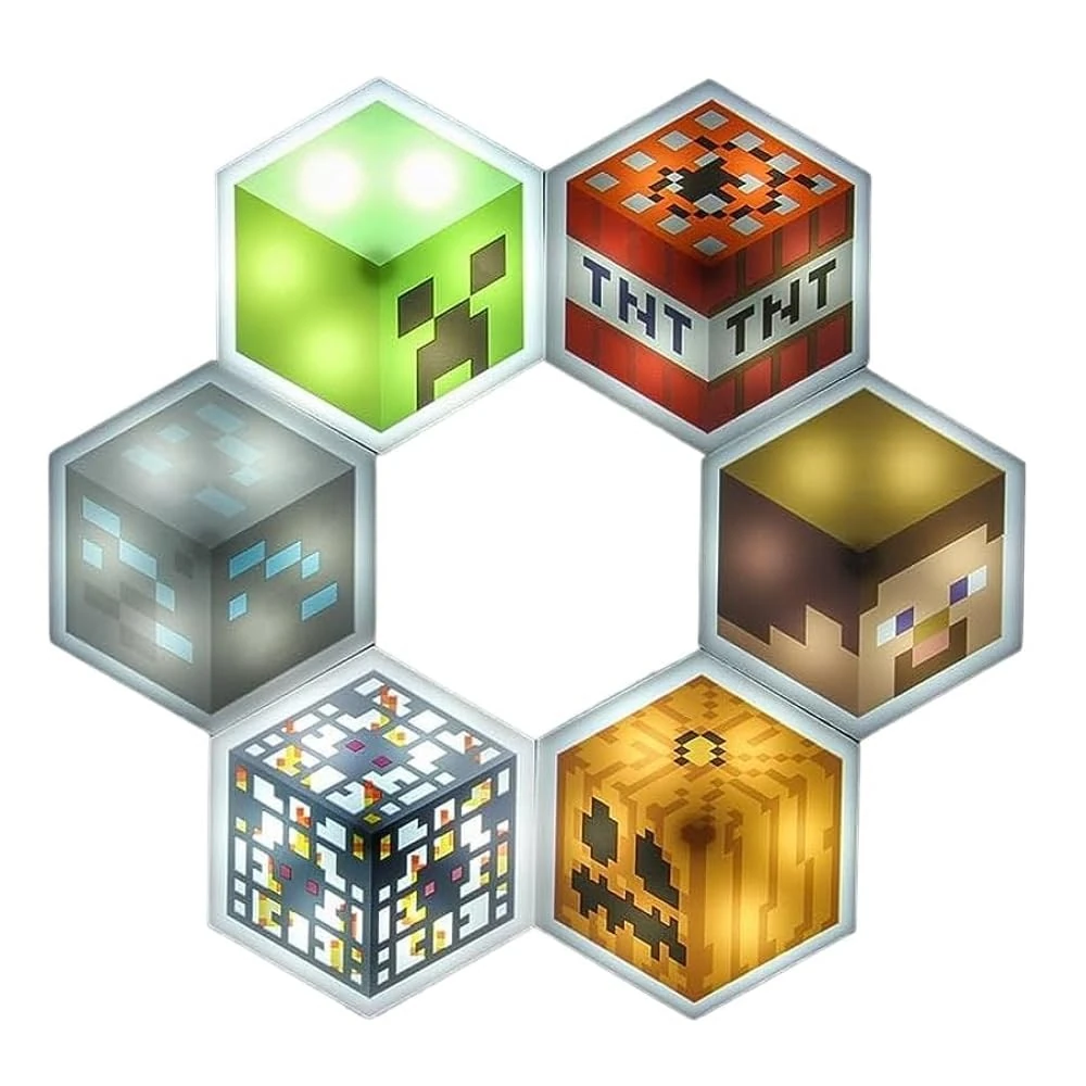 Minecraft Hexagon Lights - Officially Licensed Customisable Game Room Decor, Battery Powered, 6pcs | Paladone