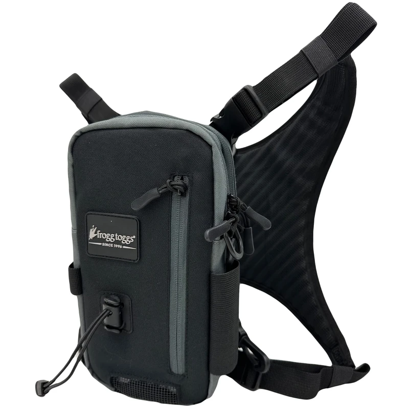 FROGG TOGGS Hightide Fishing Chest Pack, Easy Hands-Free Tackle Storage Bag with Built-in Rod Support, Black