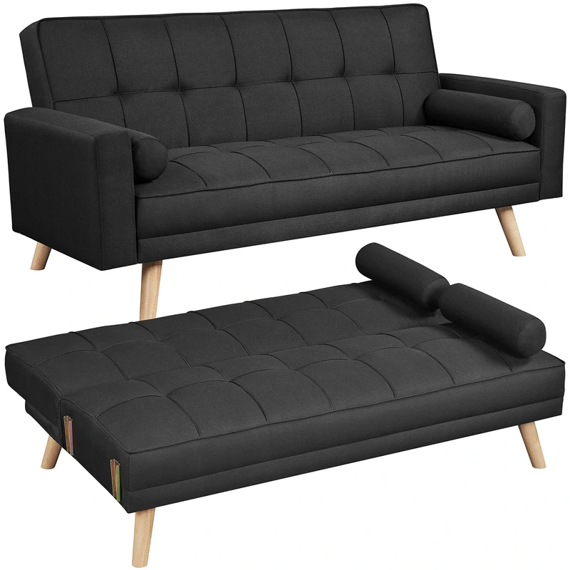 Yaheetech Modern Fabric Sofa Bed 3 Seater Recliner Couch - Black