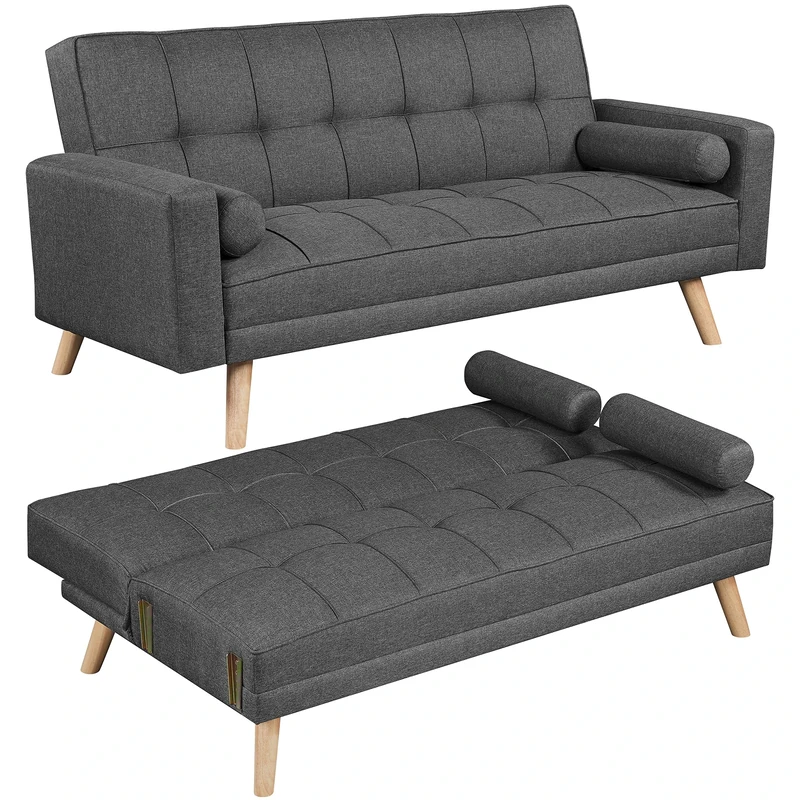 Yaheetech 3 Seater Fabric Sofa Bed Click Clack Dark Grey