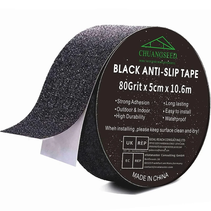 CHUANGSEED Heavy Duty Black Anti Slip Tape 2" x 35Ft (5cm x 10.6m) High Traction For Outdoor/Indoor Safety Non Skid Roll Traction Tread grip Tape